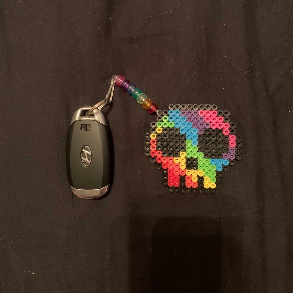 Rainbow Skull Perler Keychain